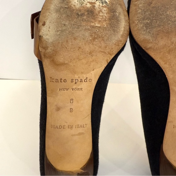 Kate Spade Black Felt Fabric Leather Rhinestone Office Open Toe Heels Size 6 B - Picture 8 of 10